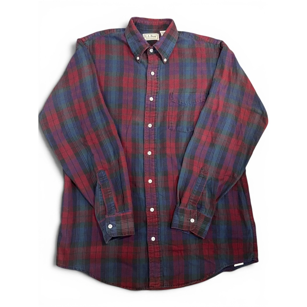 VTG LL Bean Northwoods Flannel Shirt Mens Tall Medium Plaid Cotton Burgundy USA